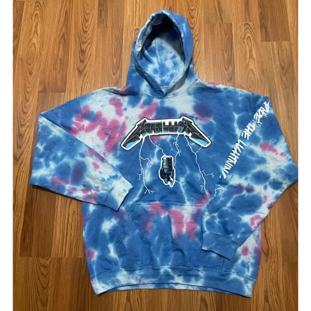 Metallica Hoodie Mens Large Tie Dye Pullover Lightning Graphic Heavyweight